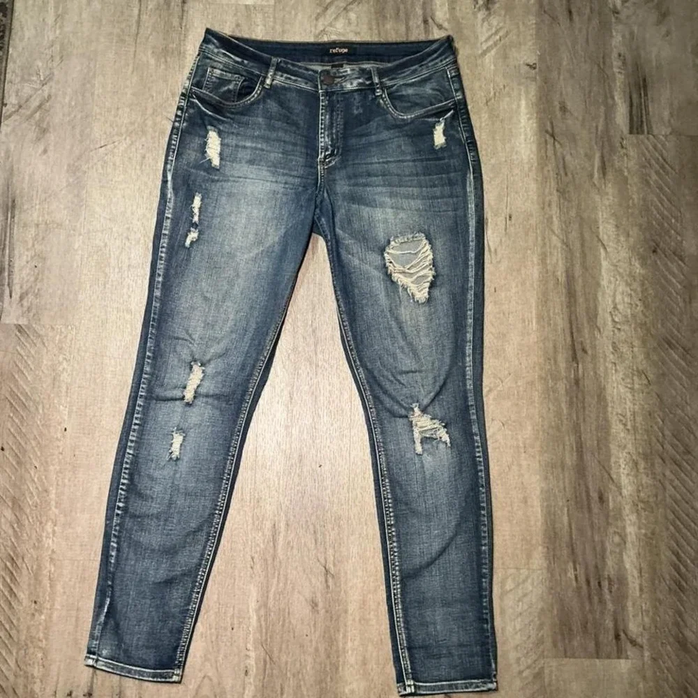 Refuge Blue Distressed Skinny Jeans Size 12 Ripped Casual Streetwear Y2K